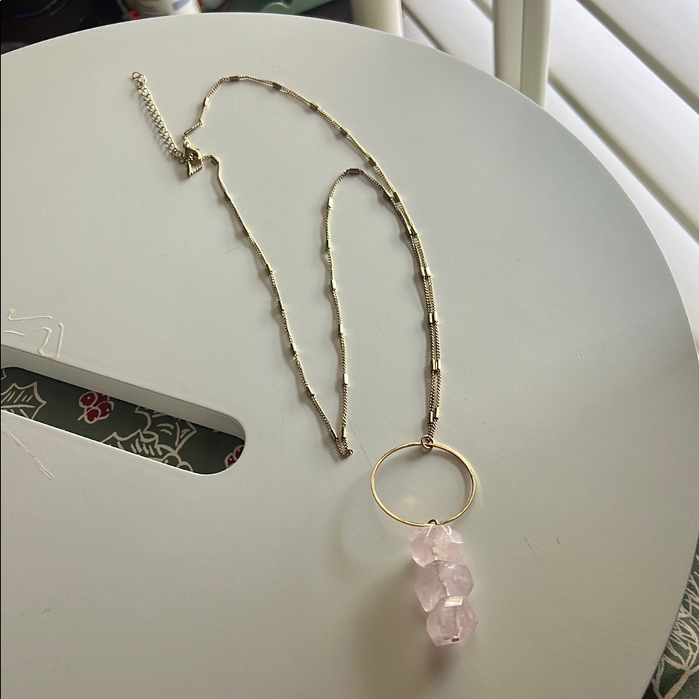 Gold and Pink Long Crystal Necklace